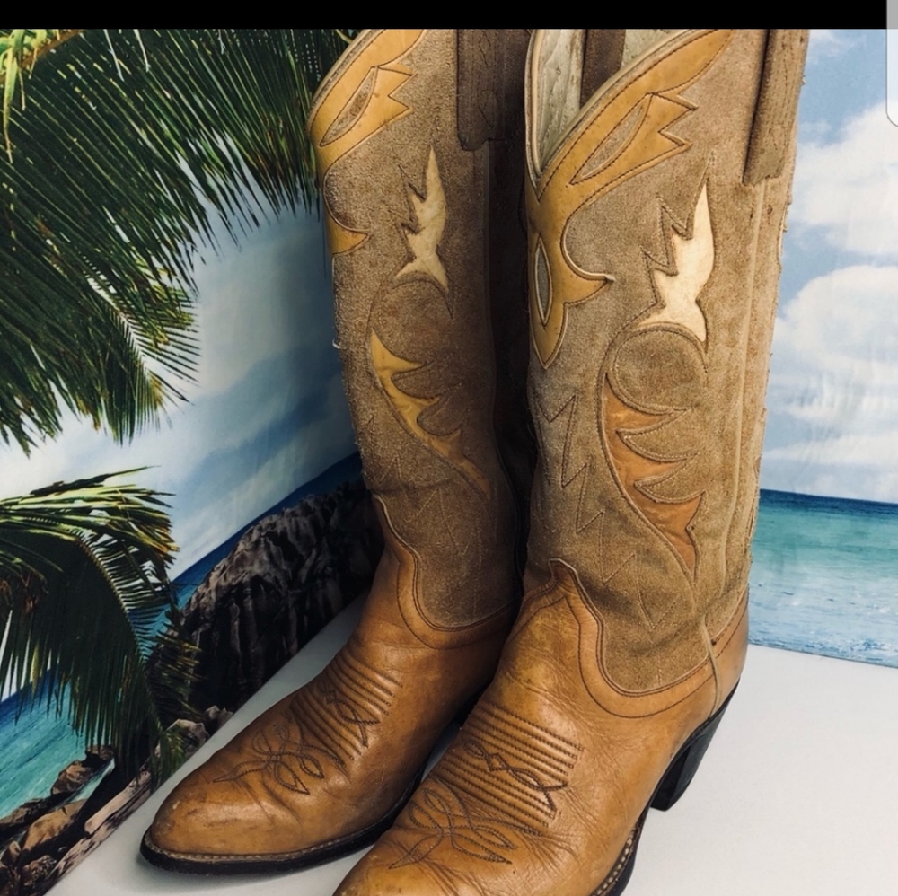 DAN POST Vintage Western Cowboy Boots Tan Beige